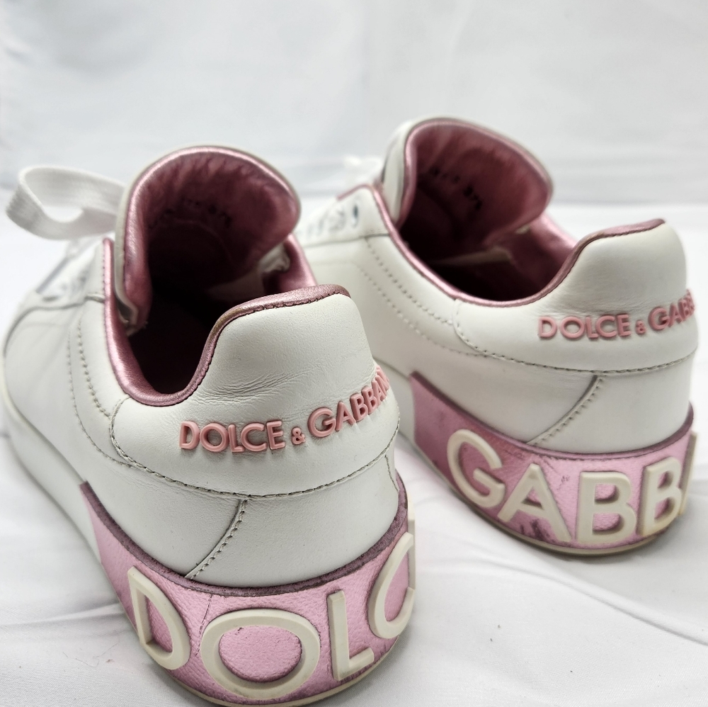 Authenticated Dolce & Gabbana Women Pink & White Sneakers Shoes Size 7/37.5 - Picture 9 of 16